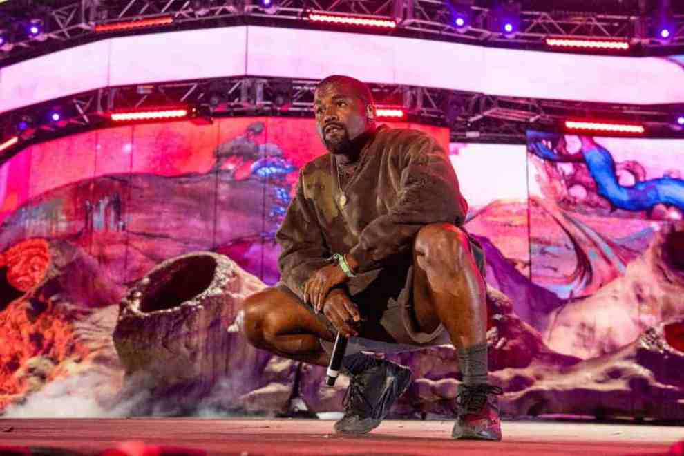 Kanye West wearing Brown on coachella stage