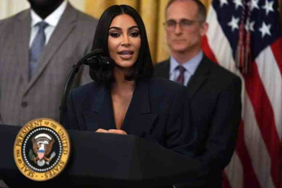 Kim Kardashian speaking at the White House