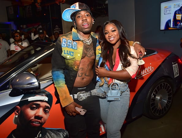 Reginae Carter and YFN Lucci attend 650 LUC: Gangsta Grillz Listening Event at The Garage at Tech Square on June 17