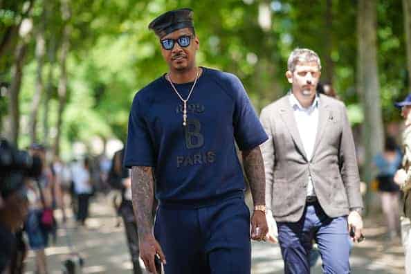 Carmelo Anthony wears a leather hat