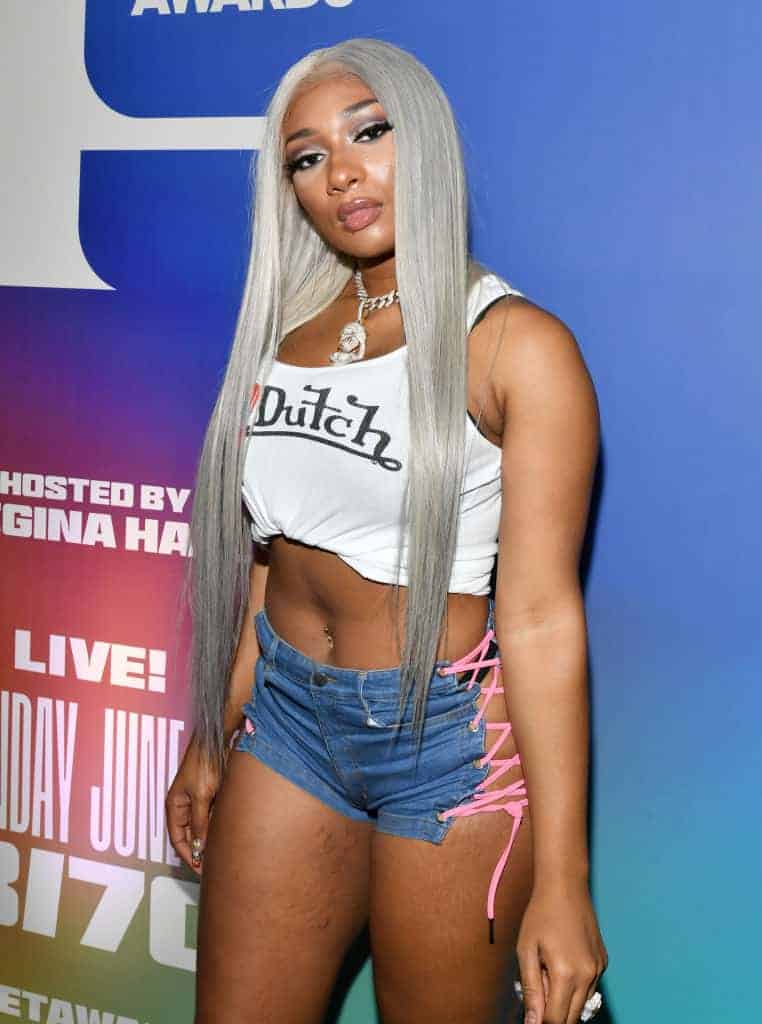Megan thee stallion wearing white and blue