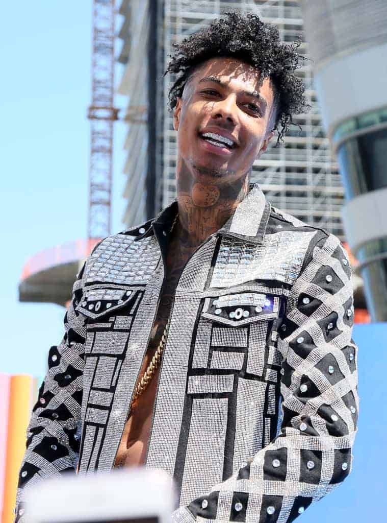Blueface on stage wearing black and white