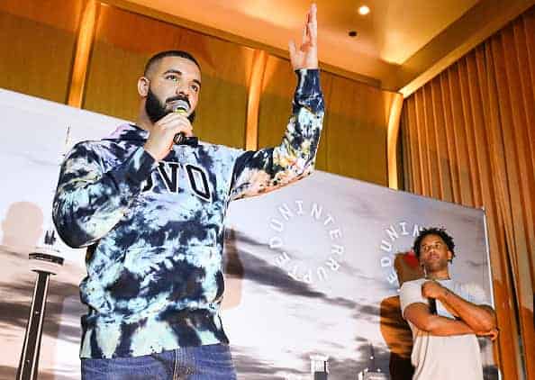 Rapper Drake and Maverick Carter attend the Uninterrupted Canada Launch held at Louis Louis at The St. Regis Toronto on August 02