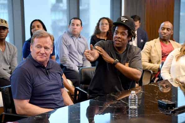 NFL Commissioner Roger Goodell and Jay Z at the Roc Nation and NFL Partnership Announcement at Roc Nation on August 14