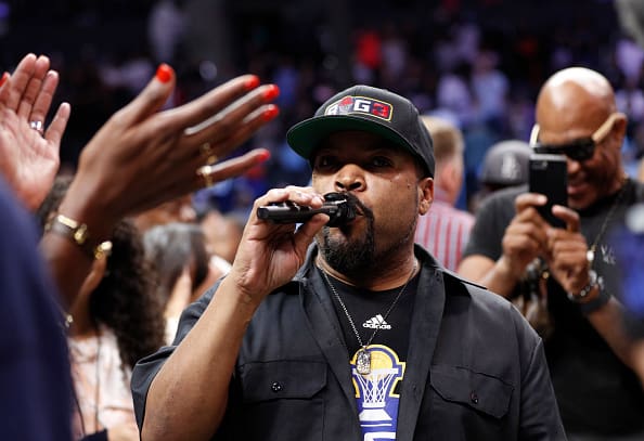 BIG3 co-founder Ice Cube announces the trophy presentation for the Triplets after they defeated the Killer 3s to win the BIG3 Championship at Staples Center on September 01