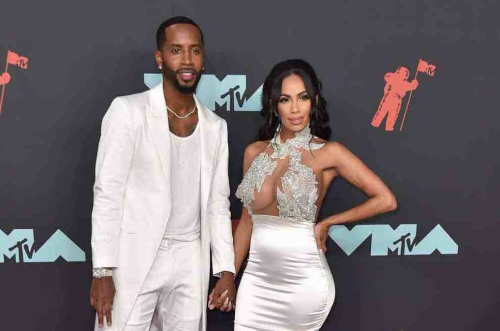 Safaree Samuels and Erica Mena Samuels attend the 2019 MTV Video Music Awards red carpet at Prudential Center on August 26