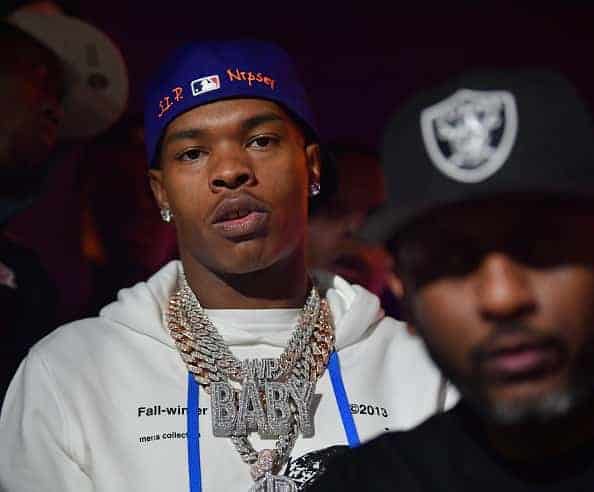 Rapper Lil Baby and Alex Gidewon attend a Party Hosted by Gucci Mane at Compound on September 8