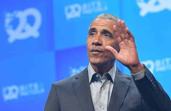 Former President Barack Obama speaks during a campaign rally for Ohio Gubernatorial candidate Richard Cordray at CMSD East Professional Center Gymnasium on September 13