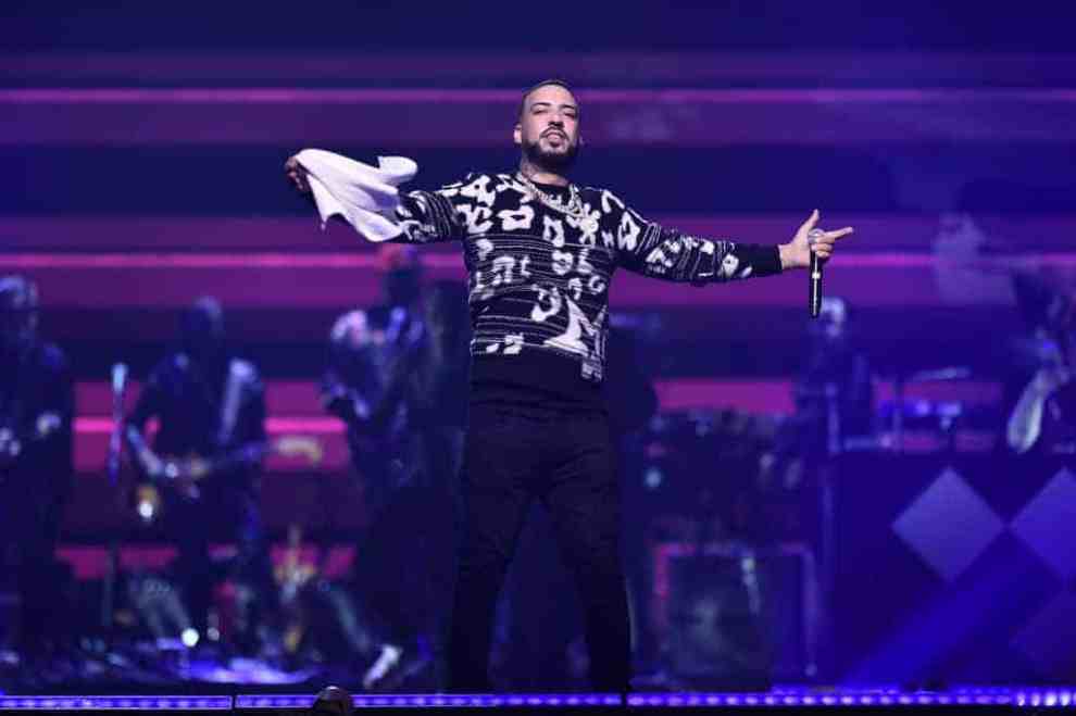 French Montana on stage wearing black and white