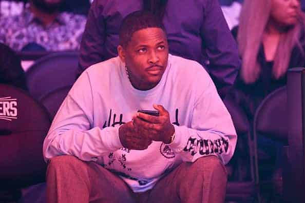  Rapper YG attends a basketball game between the Los Angeles Clippers and the Portland Trail Blazers at Staples Center on Novemb