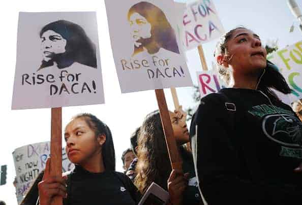 Students and supporters rally in support of DACA recipients on the day the Supreme Court hears arguments in the Deferred Action for Childhood Arrivals (DACA) case on November 12