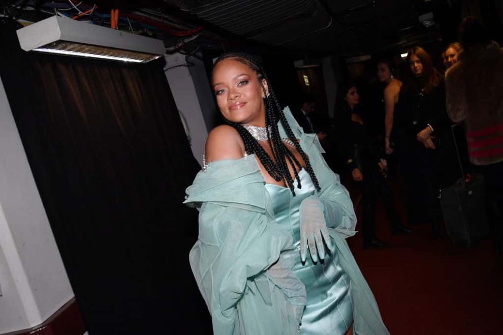 Rihanna wearing green dress