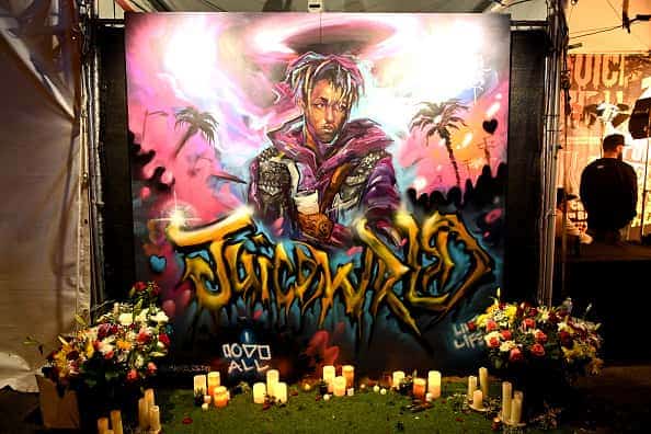 A view of tribute artwork to the late rapper Juice Wrld displayed during day 2 of the Rolling Loud Festival