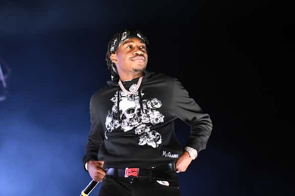 Rapper Lil Tjay performs onstage during day 1 of the Rolling Loud Festival at Banc of California Stadium on December 14