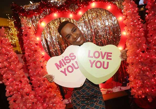 Miss Universe 2019 Zozibini Tunzi poses as Miss USA & Miss Universe celebrate Valentines Day at Planet Hollywood Times Square on February 5