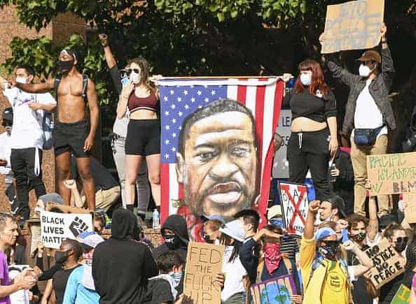 Demonstrators stage a protest in Los Angeles on June 1