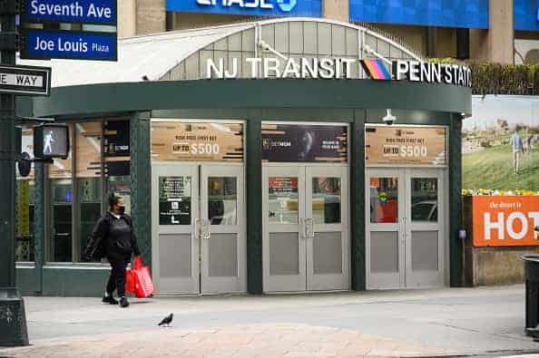 A view outside Penn Station during the coronavirus pandemic on April 27