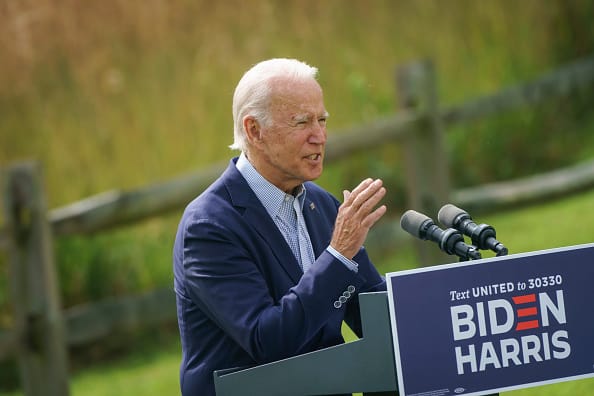 Democratic presidential nominee Joe Biden speaks about climate change and the wildfires on the West Coast at the Delaware Museum of Natural History on September 14