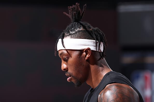 Dwight Howard #39 of the Los Angeles Lakers looks on before Game Six of the NBA Finals on October 11