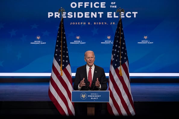 US President-elect Joe Biden speaks after a meeting with governors in Wilmington