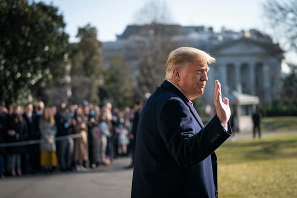 President Donald Trump waves as he walks to Marine One on the South Lawn of the White House on January 12