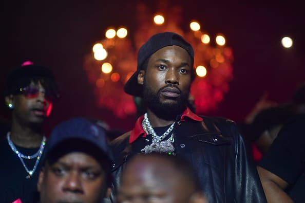 21 Savage and Meek Mill attend the All Black D'usse Affair at Compound on October 30