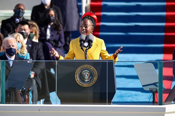 Youth Poet Laureate Amanda Gorman speaks at the inauguration of U.S. President Joe Biden on the West Front of the U.S. Capitol on January 20