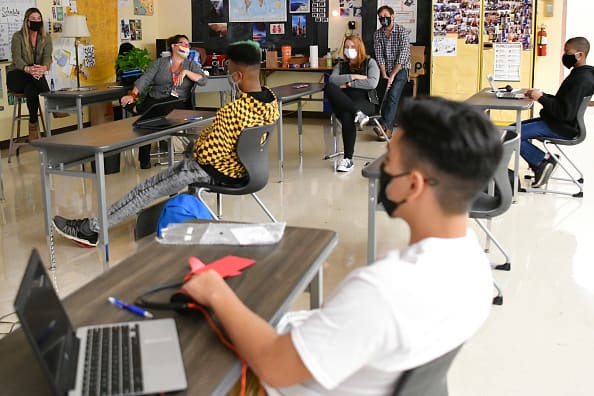Students attend in-person instruction at Hollywood High School on April 27