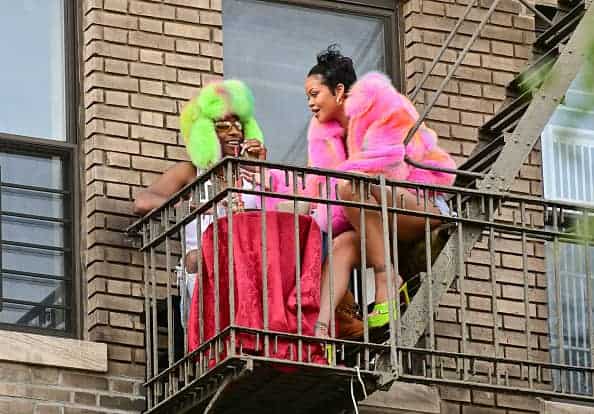 A$AP Rocky and Rihanna seen on the set of their music video in the Bronx on July 11