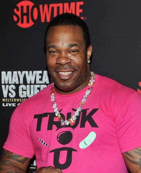 Recording artist Busta Ryhmes arrives at a VIP pre-fight party at the WBC welterweight title fight between Floyd Mayweather Jr.