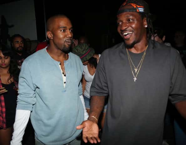 Kanye West and Pusha T attend the "MNIMN" listening event at Industria Superstudio on September 11
