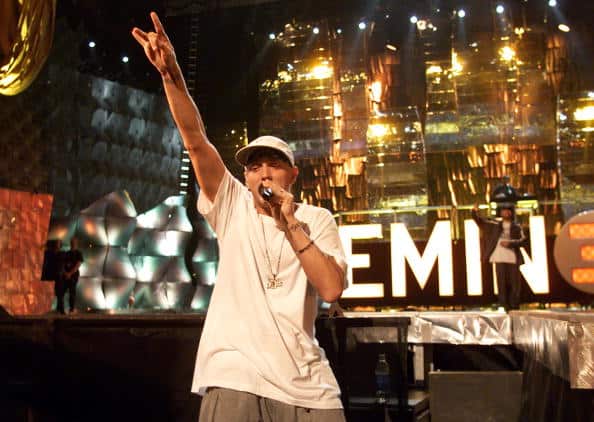 Rapper Eminem attends rehearsals for the 2000 MTV Video Music Awards at Radio City Music Hall in New York City September 6