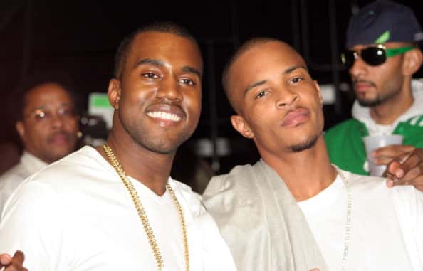 Kanye West and T.I. during Power 105.1 FM Presents Jay-Z I Declare War Concert at Continental Airlines Arena in New York