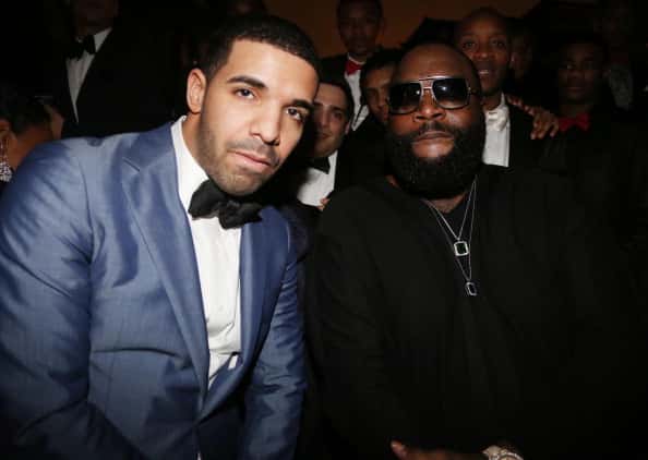 L-R) Drake and Rick Ross attend Sean Diddy Combs Ciroc The New Years Eve Party at his home on December 31
