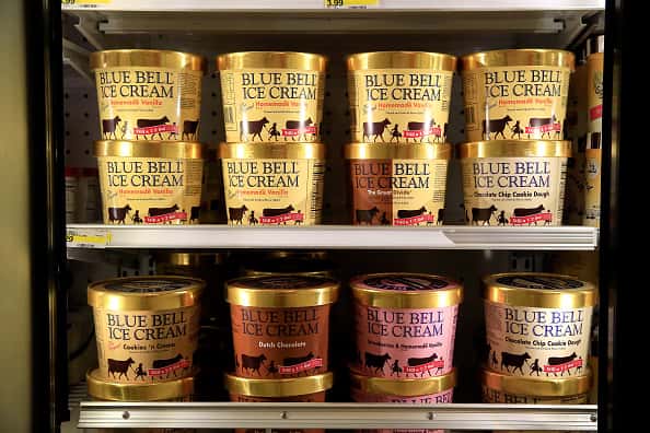 Blue Bell Ice Cream is seen on shelves of an Overland Park grocery store prior to being removed on April 21