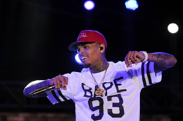 Singer Chris Brown performs during a free concert in Champ de Mars