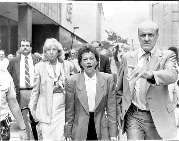 Prosecutors Linda Fairstein (left) and Elizabeth Lederer (right) are escorted from court