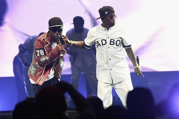 Black Rob (L) and Sean "Diddy" Combs aka Puff Daddy perform onstage during the Puff Daddy and The Family Bad Boy Reunion Tour presented by Ciroc Vodka And Live Nation at Barclays Center on May 20