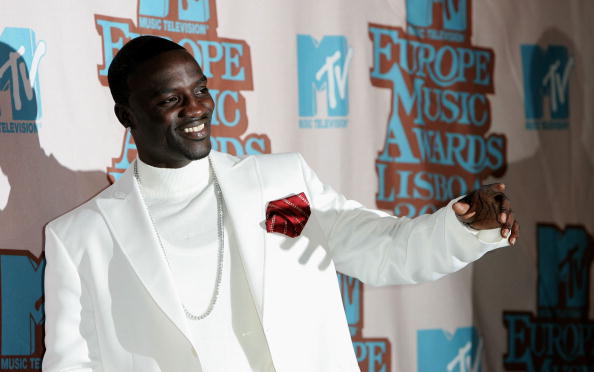 Rapper Akon nominated for the award for Best Hip Hop Act arrives at the 12th annual MTV Europe Music Awards 2005 at the Atlantic Pavilion on November 3