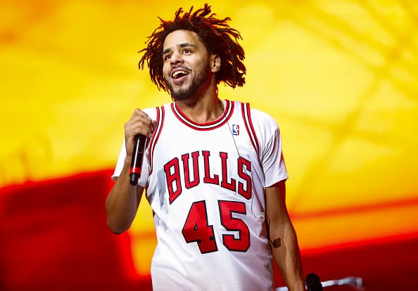 CHICAGO - JUL 28: Recording artist J. Cole performs on day one of Lollapalooza on July 28