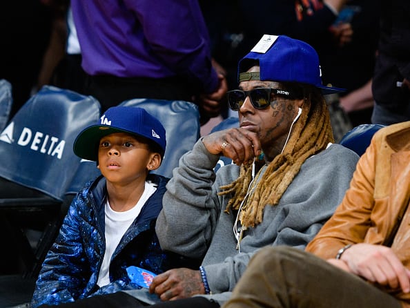 Lil Wayne attends a basketball game between the Brooklyn Nets and the Los Angeles Lakers at Staples Center on November 15
