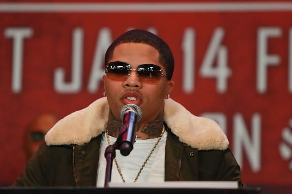 Undefeated 130-pound contender Gervonta Davis addresses the crowd during the press conference announcing the Badou Jack v James DeGale Super Middleweight World Title Unification Bout at Barclays Center on November 16