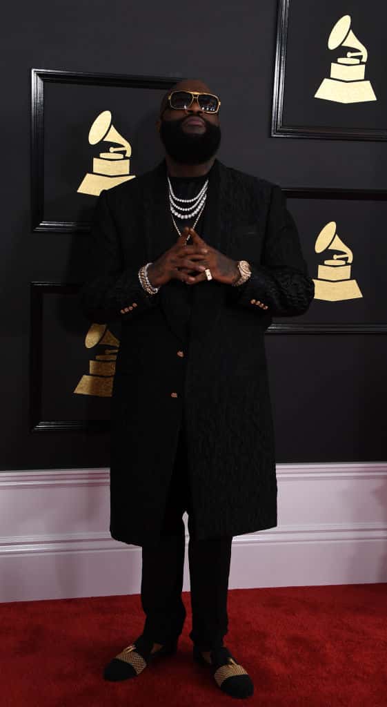 Rick Ross arrives for the 59th Grammy Awards on February 12