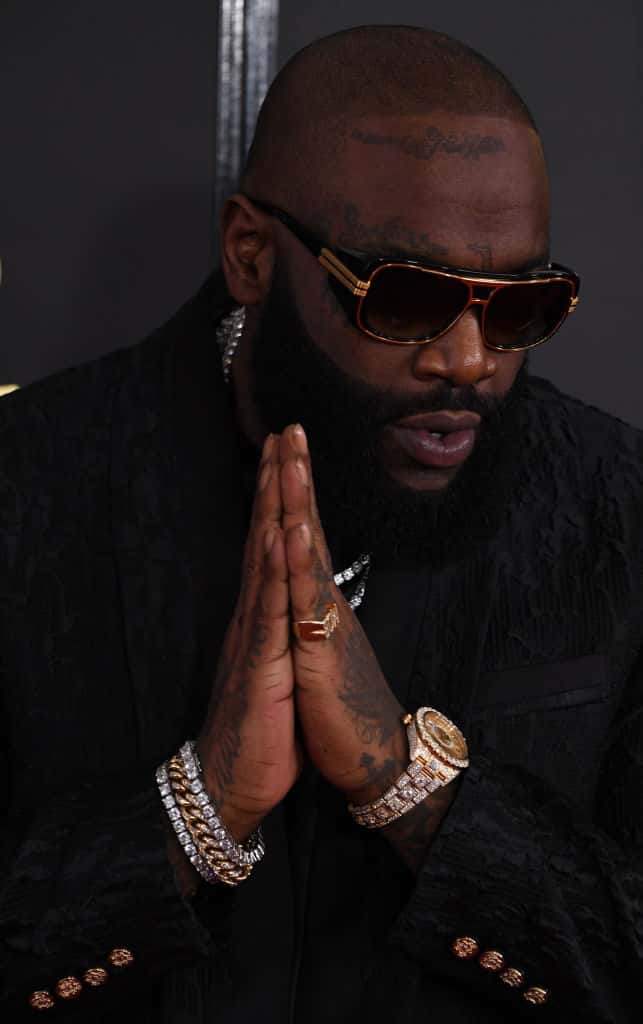 Rick Ross arrives for the 59th Grammy Awards on February 12