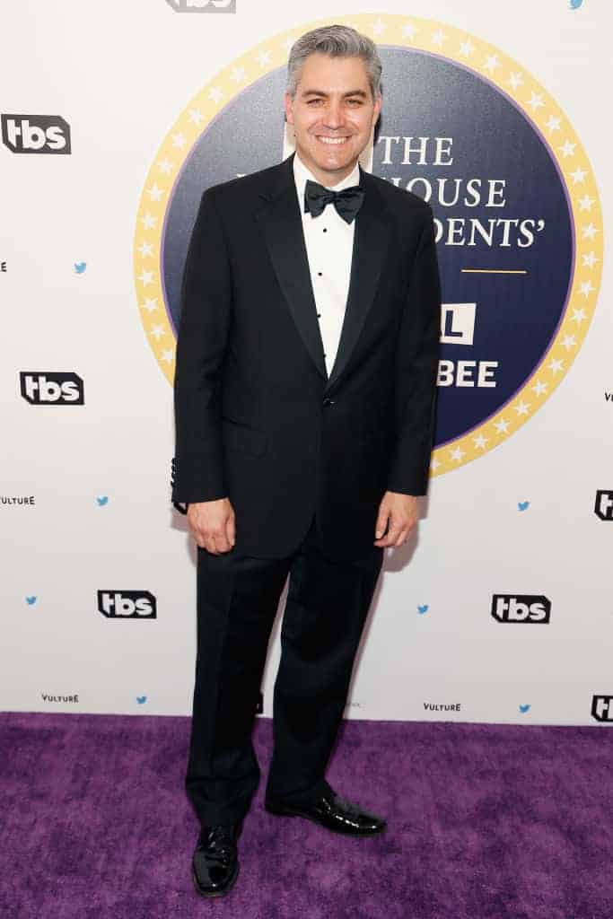 Jim Acosta in a Black and White Tux attends the White House Correspondence dinner