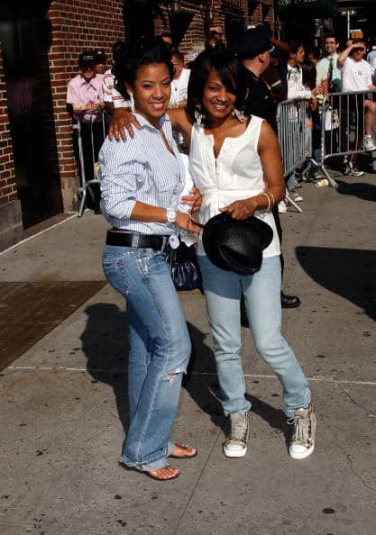 Musician Keyshia Cole and Mom Frankie Lons visit the "Late Show with David Letterman" on June 19