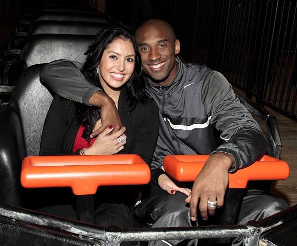 NBA MVP Kobe Bryant (right) and wife Vanessa Bryant (left) on Terminator Salvation - The Ride at Six Flags Magic Mountain on June 28