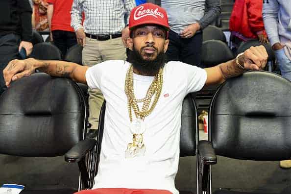 Rapper Nipsey Hussle attends a basketball game between the Los Angeles Clippers and the Denver Nuggets at Staples Center on Janu