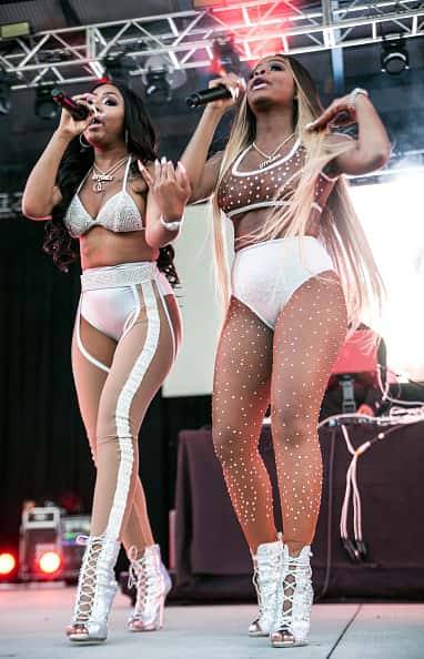 Rappers Yung Miami and J.T. of City Girls perform at Charlotte Metro Credit Union Amphitheatre on May 1