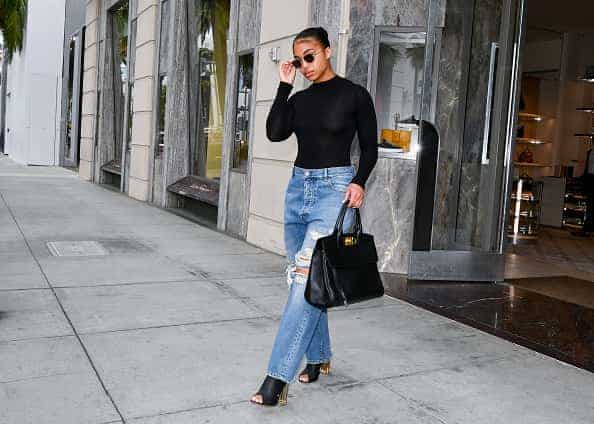 Lori Harvey is seen at the Salvatore Ferragamo store on Rodeo Drive. on May 24